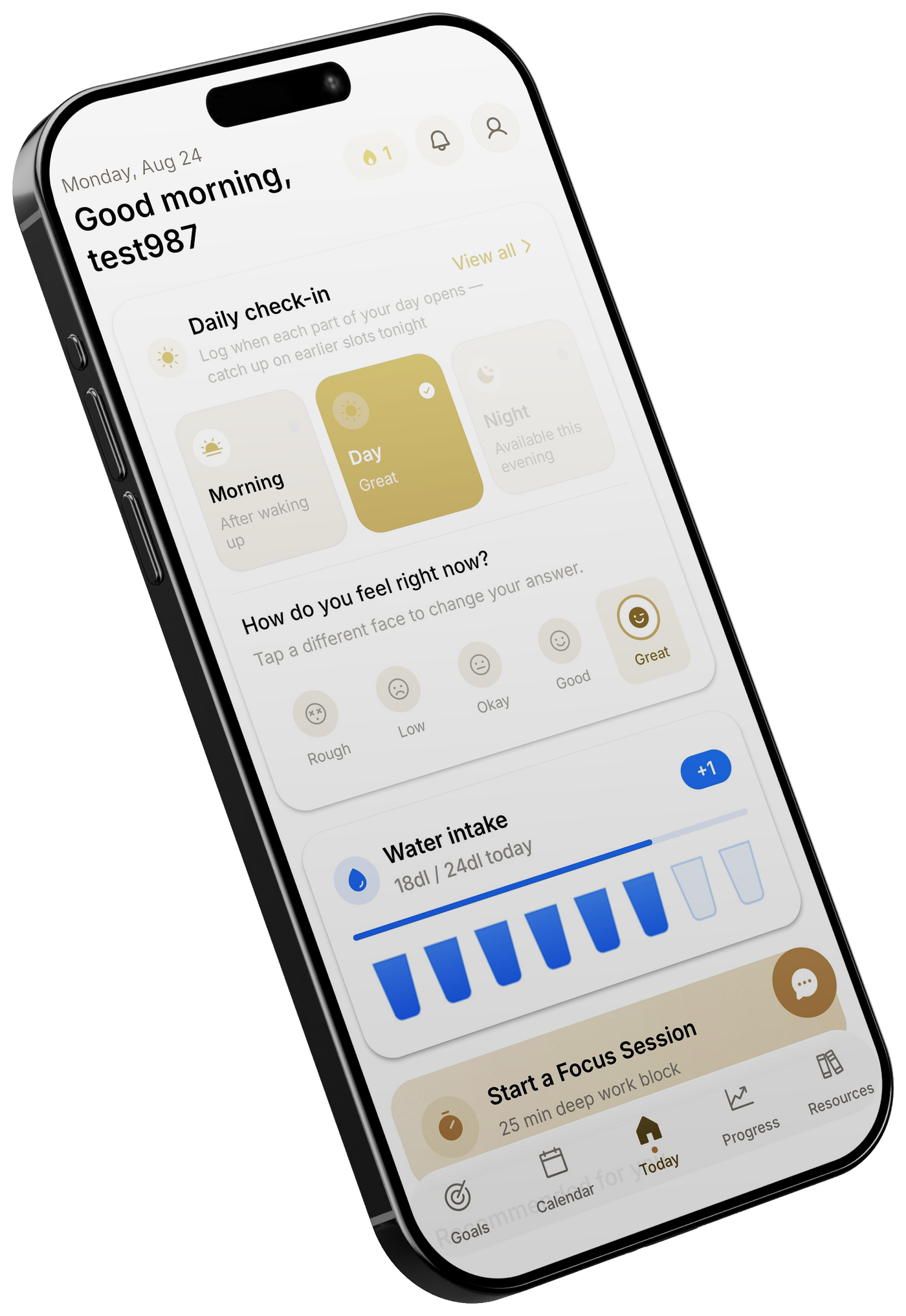 Evulo daily plan with scheduled tasks